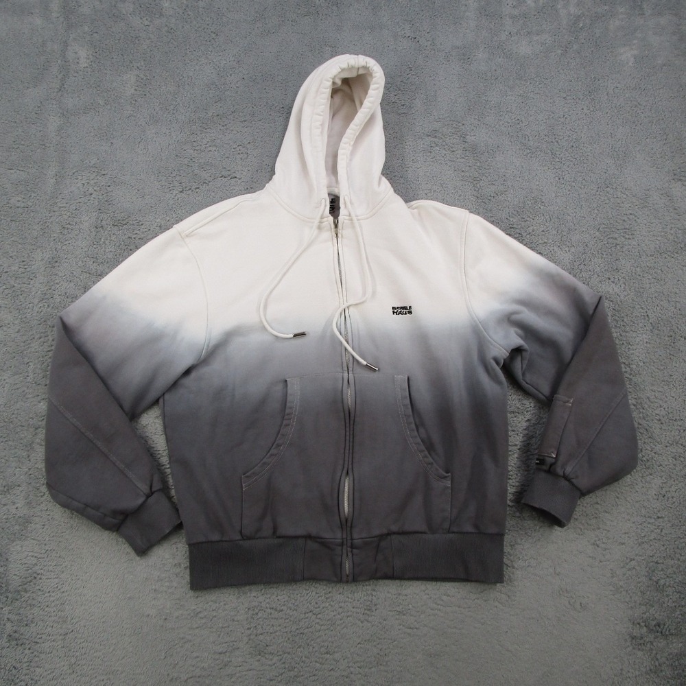 Bobblehaus Mens Ombre Full Zip Hoodie Grey White Deadstock Cotton Size S